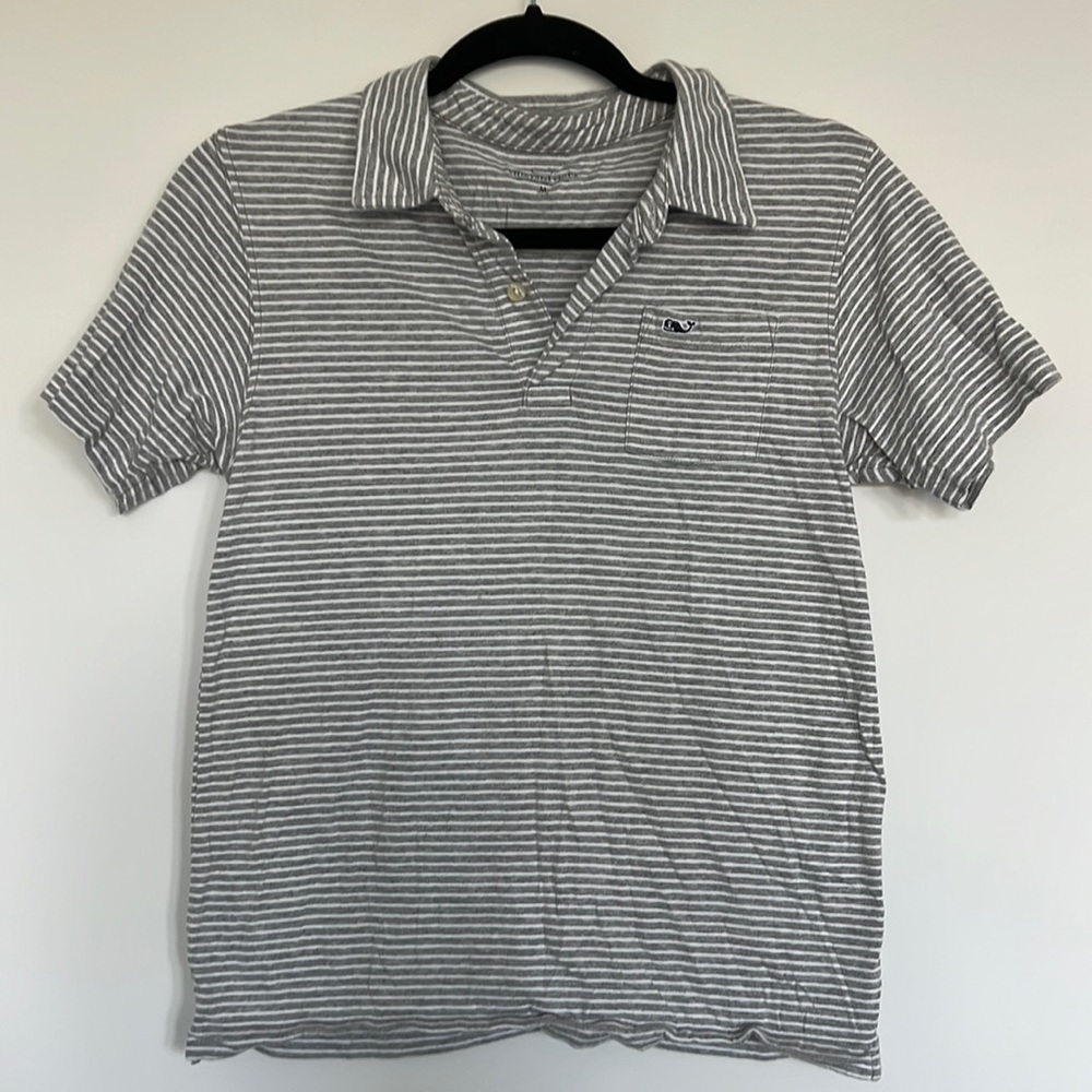 Boys vineyard vines gray stripe polo size medium